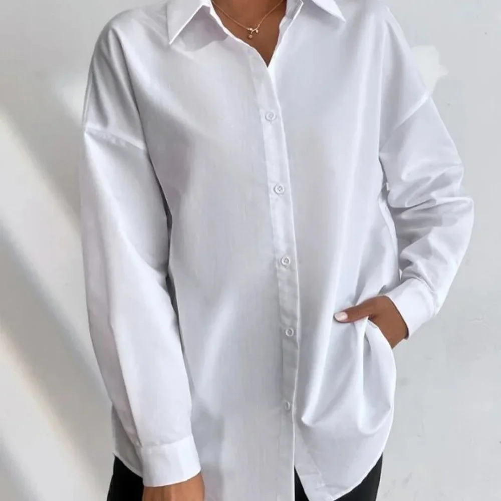 Preppy White Button down Oversized Boyfriend Top - Picture 5 of 8